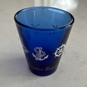 Daytona Beach Shot Glass Souvenir Blue Glass Florida